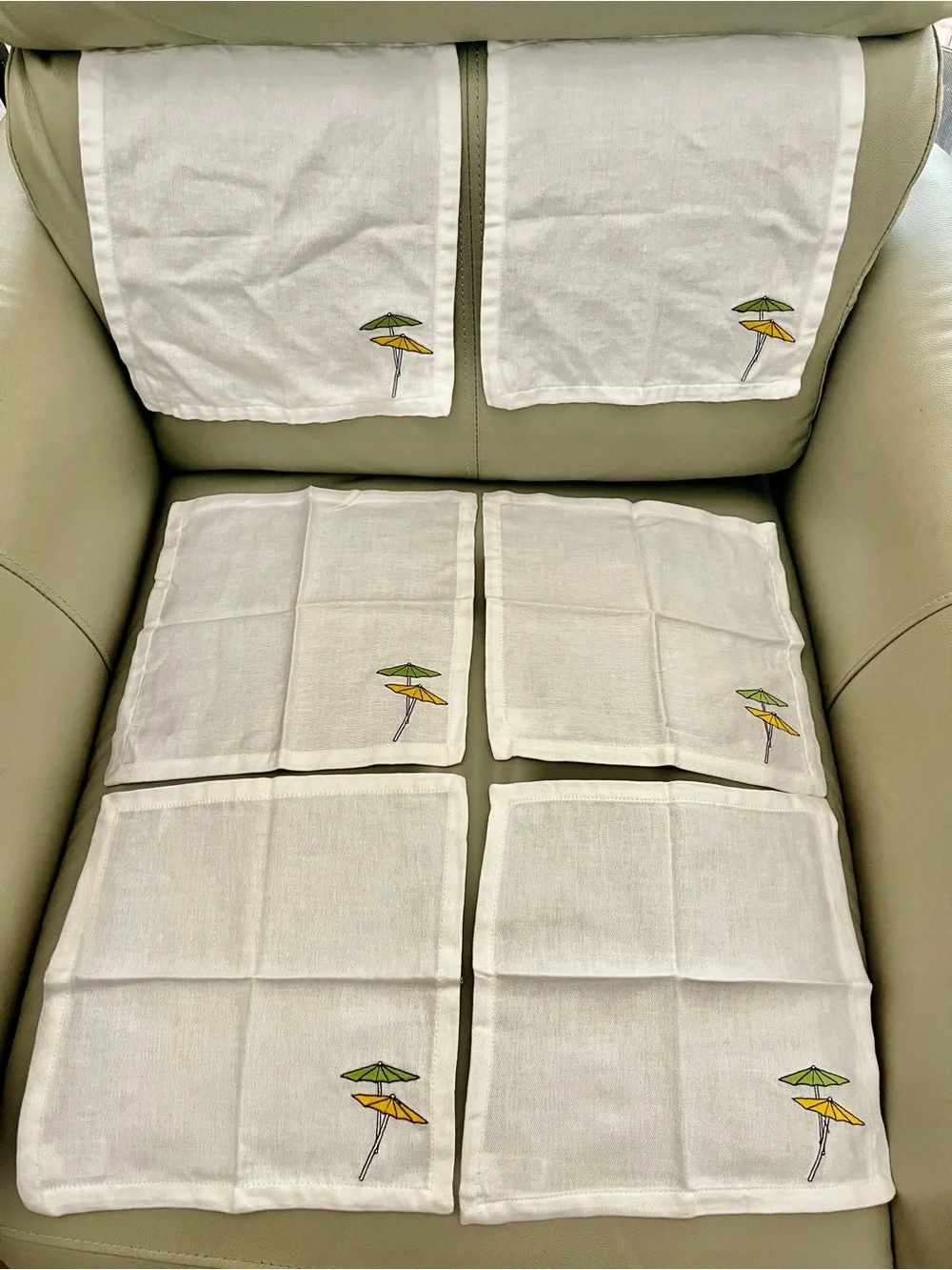 VTG Pier 1 White 100% Cotton Cocktail Napkins w/Umbrella Embroidery, Set of 6